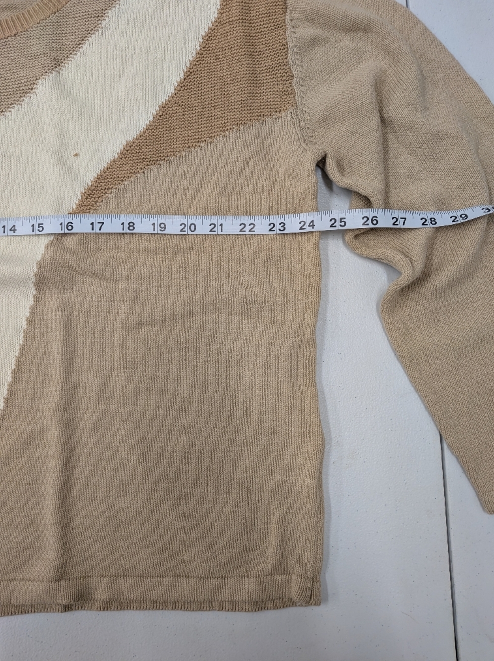 Peace Love World Boho Sweater Women Large Beige Cream Colorblock Knit Pullover C - Picture 4 of 12
